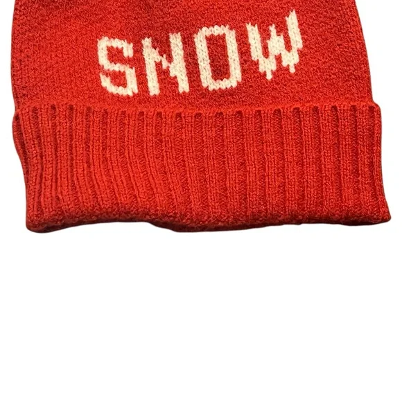 Red and White SNOW Pom Bennie Hat - Picture 4 of 9